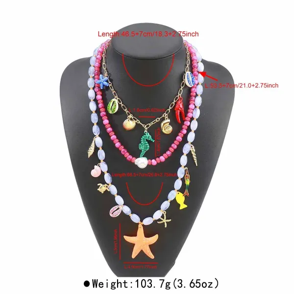 Design Charm Necklace Multicolor Seafood & Shell Pendant Necklace Jewelry - 10