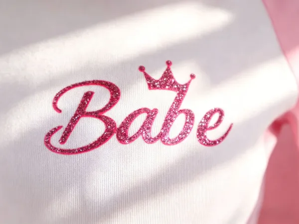 Design Babe Logo Crop Top and Glitter Shorts Set Pink Sets - 8