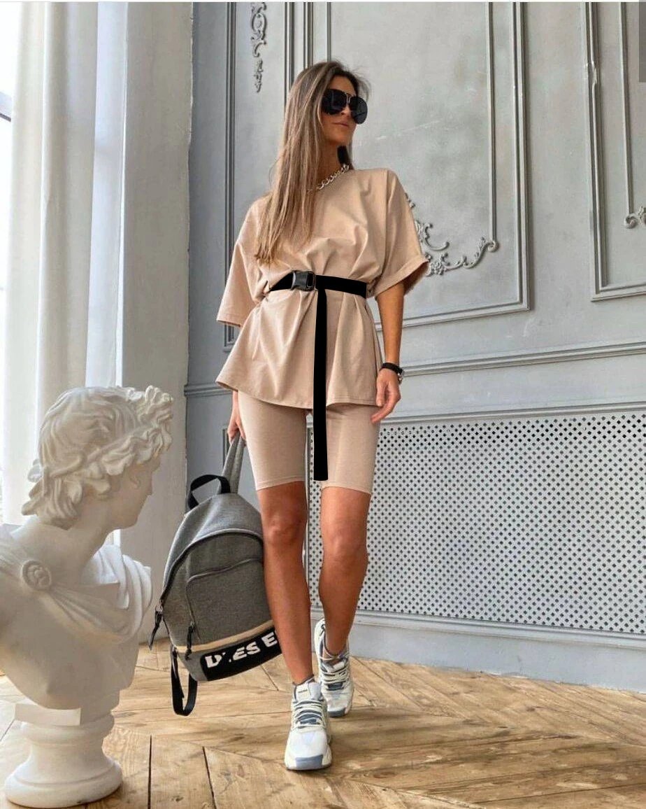 Essentials Oversized T-Shirt and Biker Shorts Set Sage Green Activewear - 10