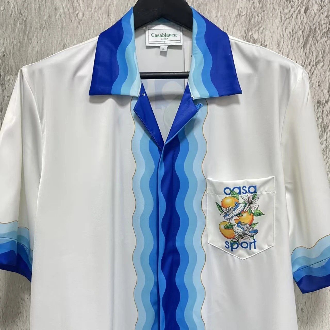 Casablanca White Blue Wavy Pattern Resort Shirt