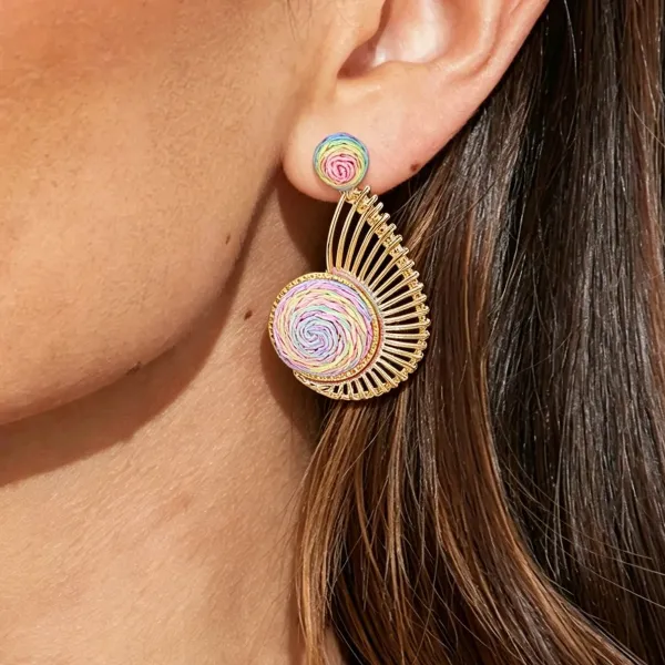 Design Raffia Sunburst Earrings Pink Gold Jewelry - 7