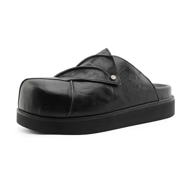 Design Chunky Leather Slide Black Slipper - 1