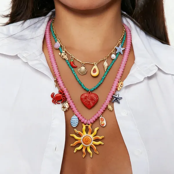 Design Charm Necklace Multicolor Seafood & Shell Pendant Necklace Jewelry - 14