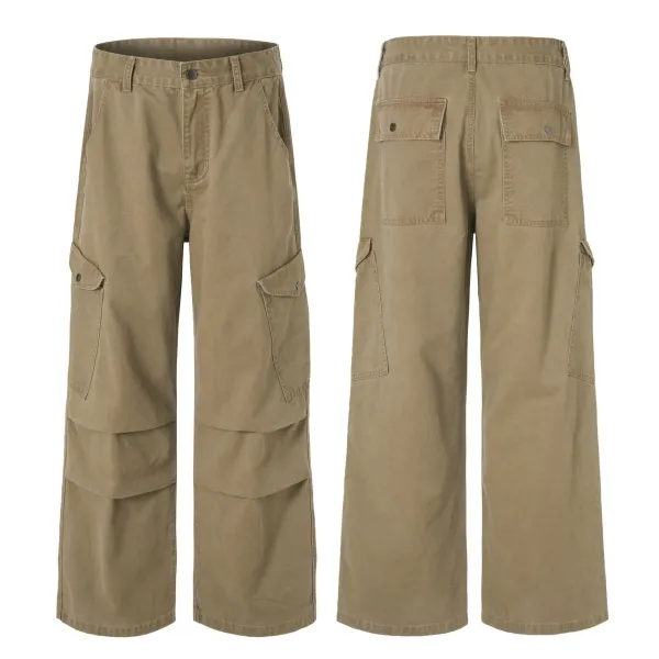 Design Wide-Leg Cargo Pants Distressed Olive Brown - 39