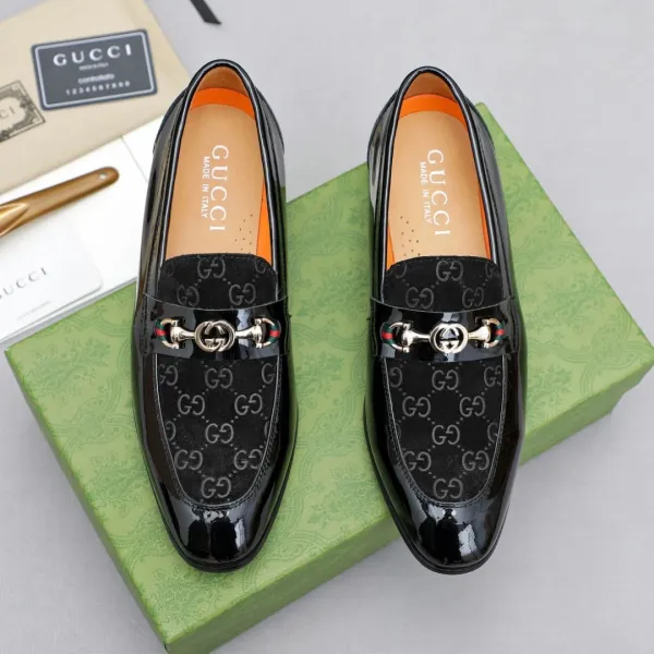 Gucci Horsebit Loafer Black Patent Leather GG Monogram Loafers - 1