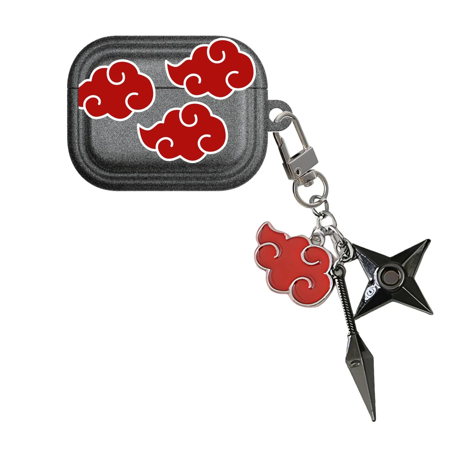 Design Naruto Akatsuki Cloud AirPods Case with Kunai and Shuriken Charm Accessory Phone Accessories