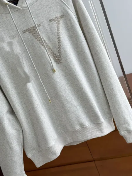 Valentino V Logo Crystal-Embellished Gray Hoodie - 9