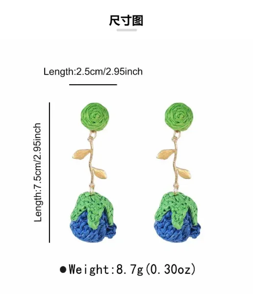 Design Pineapple Rose Earrings Yellow Green Jewelry - 5