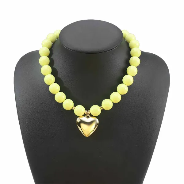 Design Heart Pendant Necklace Lemon Yellow Bead Necklace Jewelry - 1