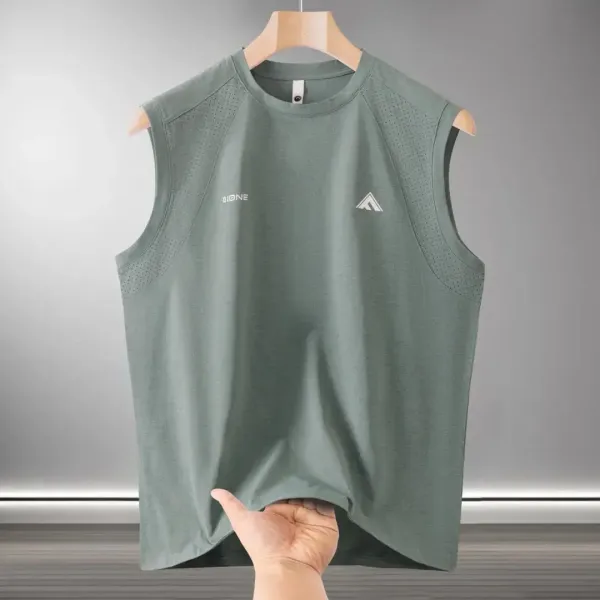 Design QIONE Performance Mesh-Panel Vest Top Sage Green Vest Top - 4