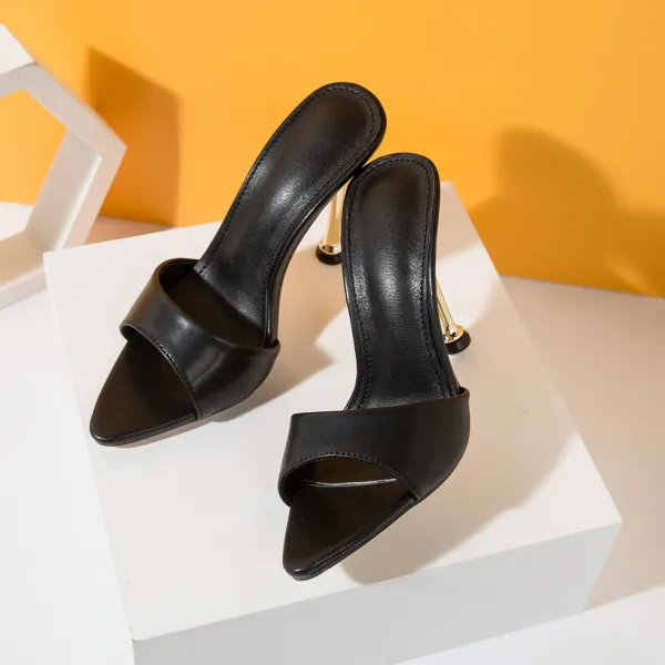 Design Metallic Blue Open-Toe Mule Heels - 16
