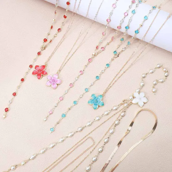 Design Layered Pearl Flower Pendant Necklace Gold Jewelry - 14