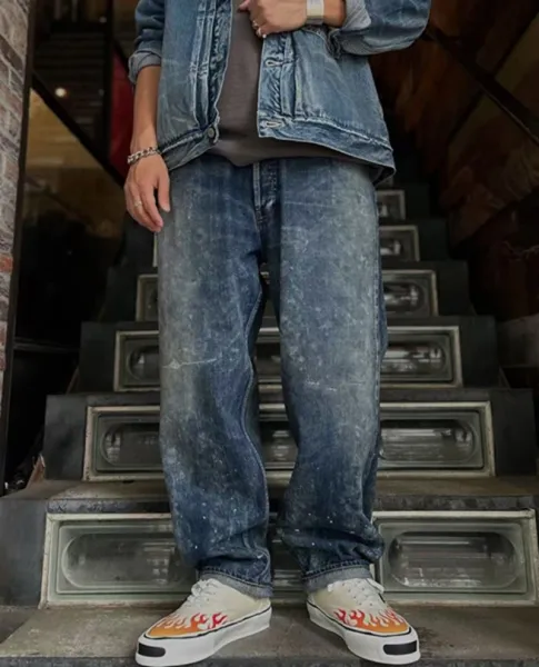 Design Paint-Splatter Washed Denim Jeans - 15