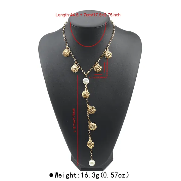 Design Seashell & Pearl Lariat Necklace Gold-Tone Jewelry - 6