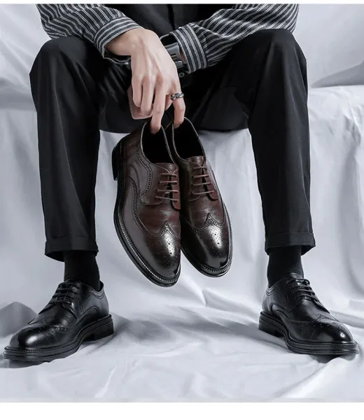 Design Classic Black Wingtip Brogue Leather Shoes Brogues - 13