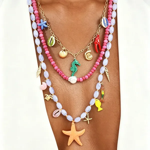 Design Charm Necklace Multicolor Seafood & Shell Pendant Necklace Jewelry - 27