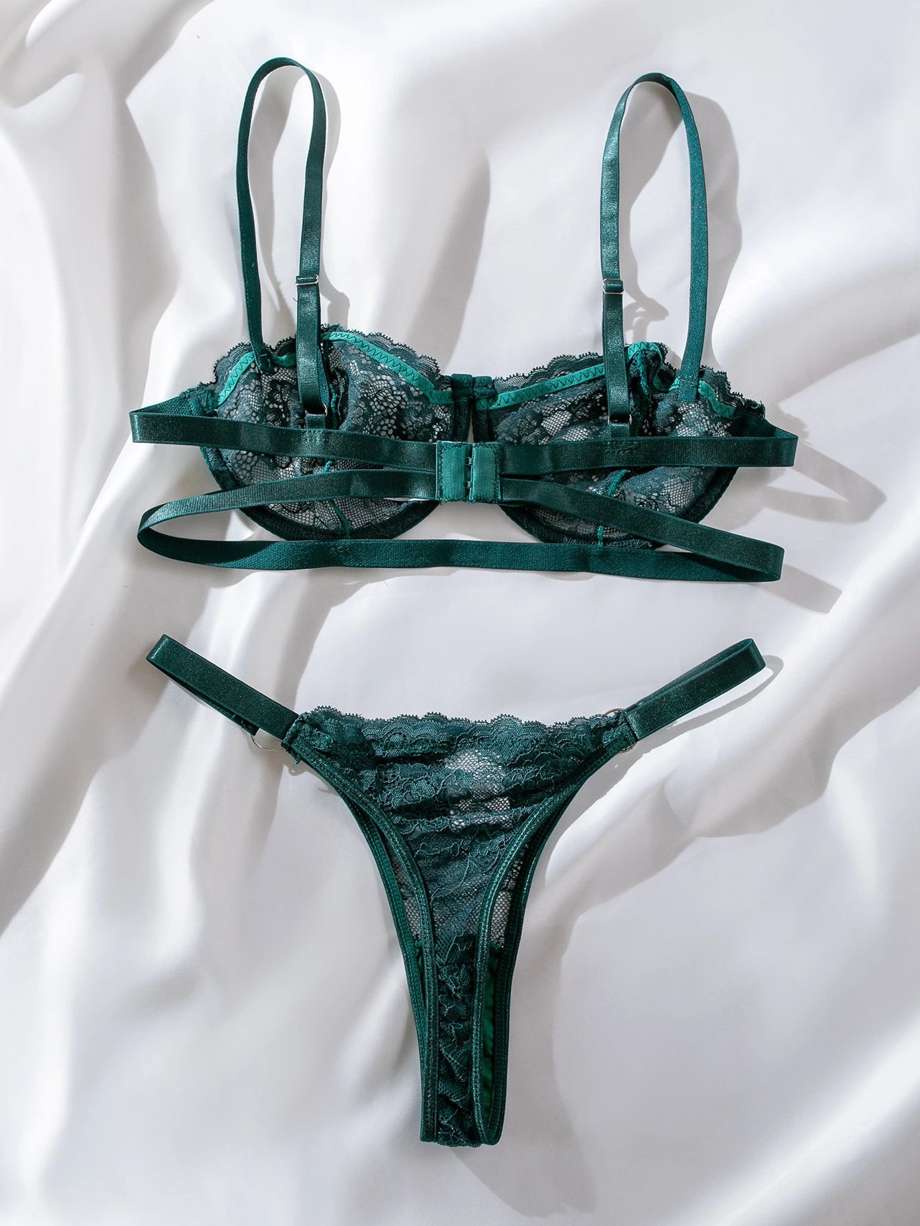 Design Emerald Green Lace Bralette and Thong Set Underwear