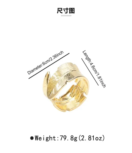 Design Feather Motif Adjustable Gold Ring Jewelry - 5