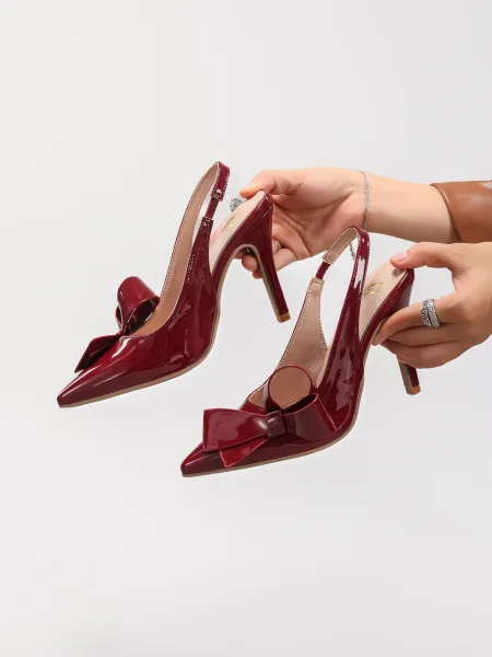 Design Bow Detail Nude Patent Leather Slingback Stilettos - 39