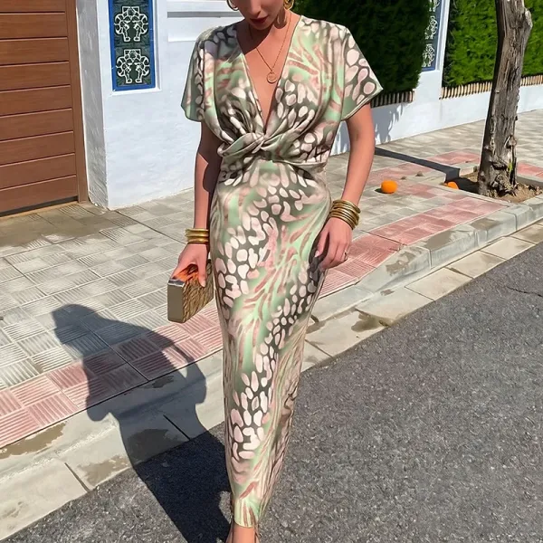 Design Wrap Dress with Abstract Print Green Multicolor Dress - 13
