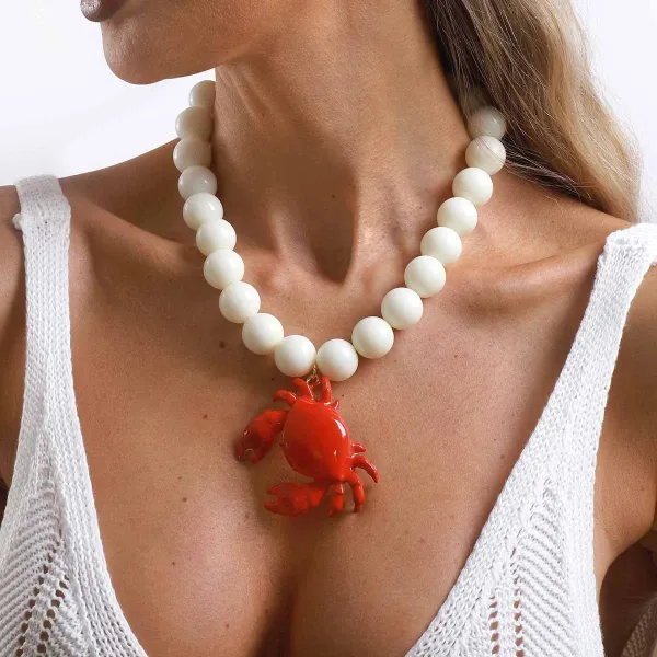 Design Starfish Pendant Necklace with Red Resin Beads Jewelry - 22
