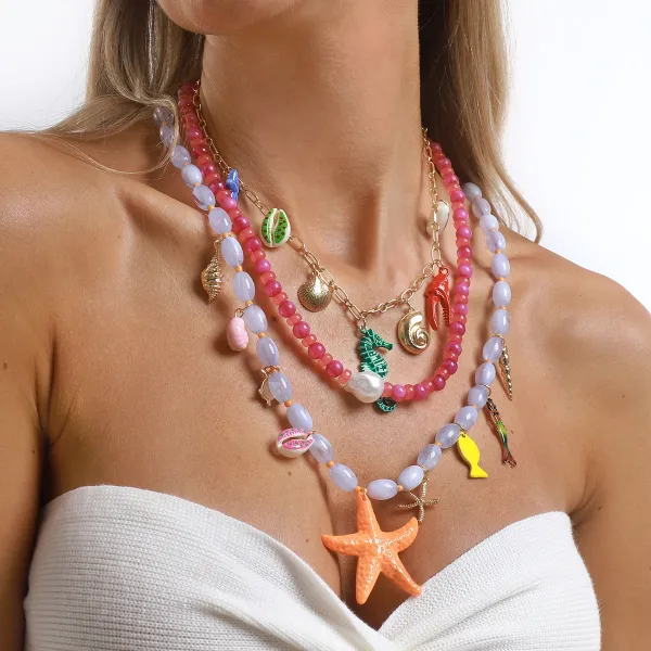 Design Charm Necklace Multicolor Seafood & Shell Pendant Necklace Jewelry - 34