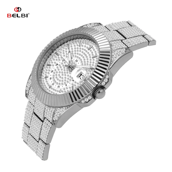Design BELBI Luxury Iced-Out Gold Watch with Full Crystal Dial and Bracelet Watches - 15