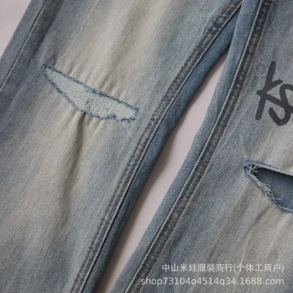 Design Flared White Denim Jeans with Embroidered Graphics - 14