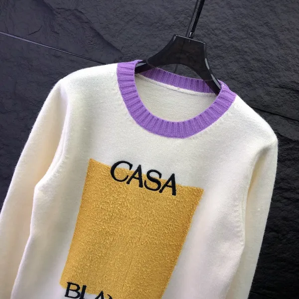 BLANCA Casa Graphic Knit Sweater Beige Purple - 6