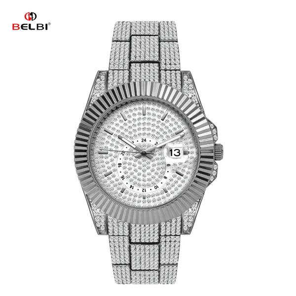 Design BELBI Luxury Iced-Out Gold Watch with Full Crystal Dial and Bracelet Watches - 16