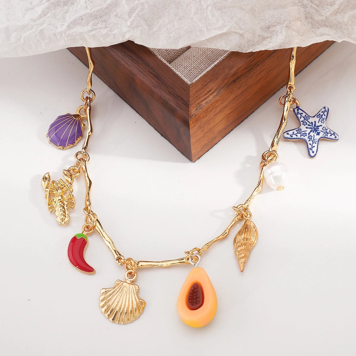 Design Charm Necklace Multicolor Seafood & Shell Pendant Necklace Jewelry - 40