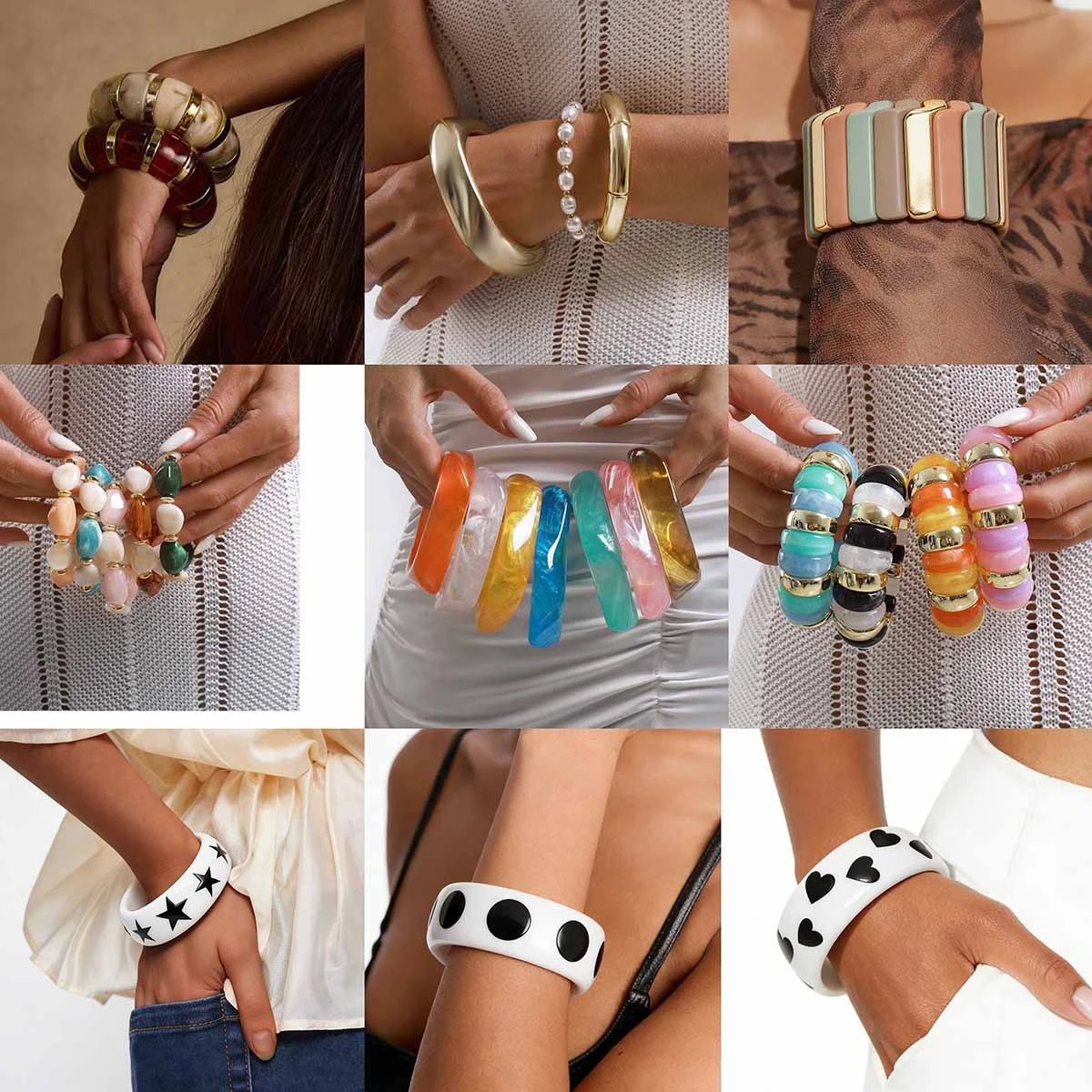 Foreign Trade Fashion Exaggerated Geometric Irregular Resin Bracelet Bead Stacked Handpiece Transparent Dyeing Acrylic Bracelet