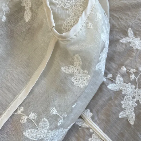 Design Lace-Embroidered Hooded Zip-Up Blouse White Tops Shirt - 16