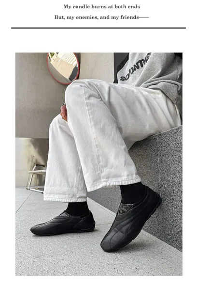 Design Slip-On Leather Loafers Black - 3