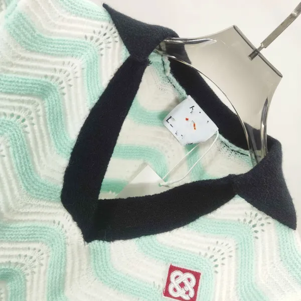 Design Chevron Knit Polo Set Mint Green and White - 6