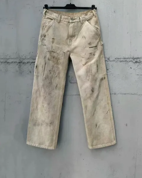 Design Falseperception Distressed Washed Beige Workwear Pants - 1