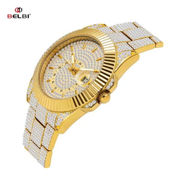 Design BELBI Luxury Iced-Out Gold Watch with Full Crystal Dial and Bracelet Watches - 14