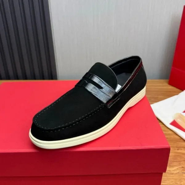 Hogan Penny Loafer Black Suede with Croc-Embossed Strap Cream Sole - 1