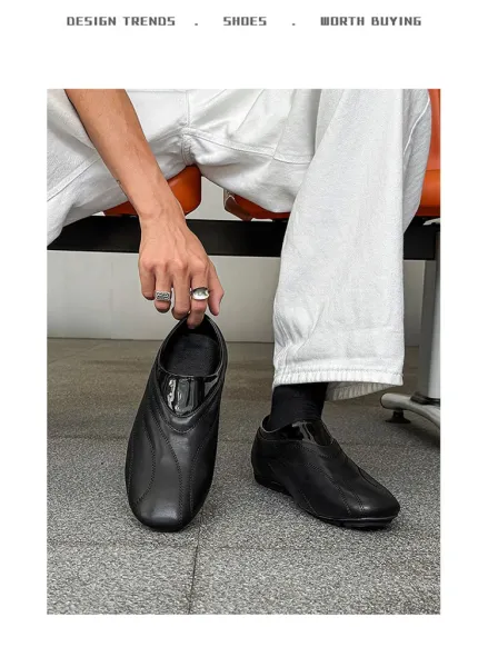 Design Slip-On Leather Loafers Black - 5