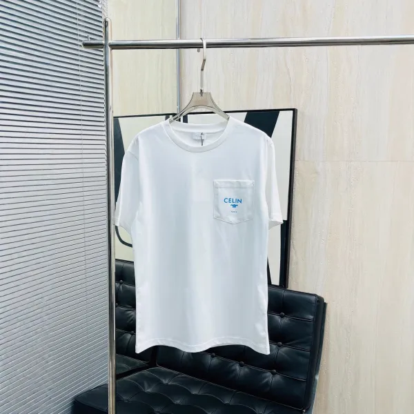 Celine Pocket Logo White T-Shirt - 1