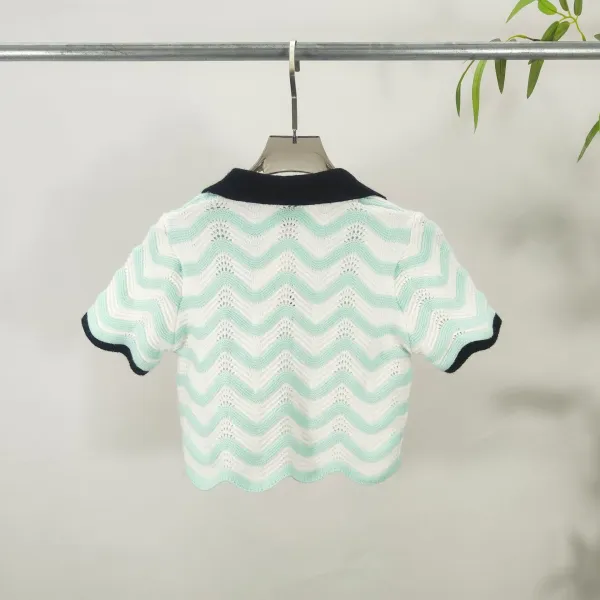 Design Chevron Knit Polo Set Mint Green and White - 3