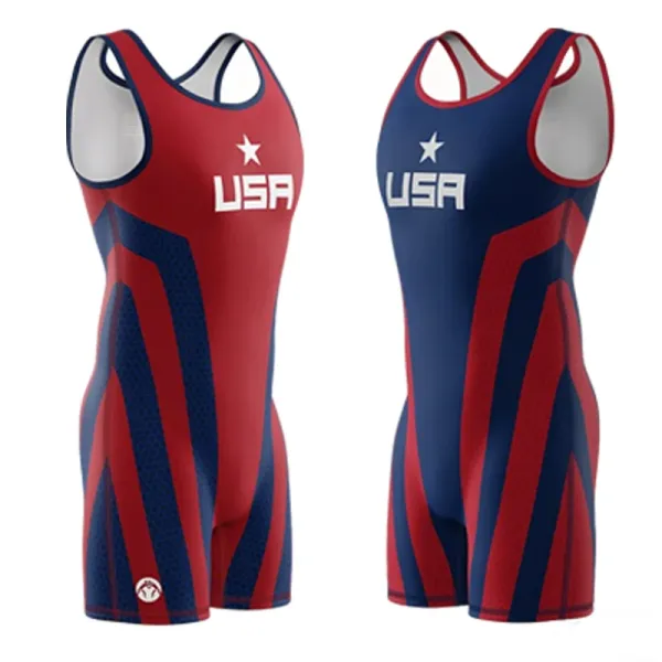 Design USA Team Wrestling Singlet Red / Blue Activewear - 1