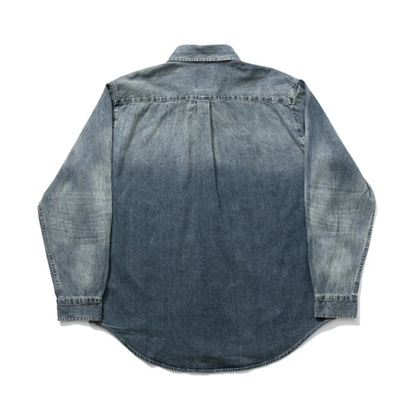 Denim Shirt Indigo Washed Workwear Style