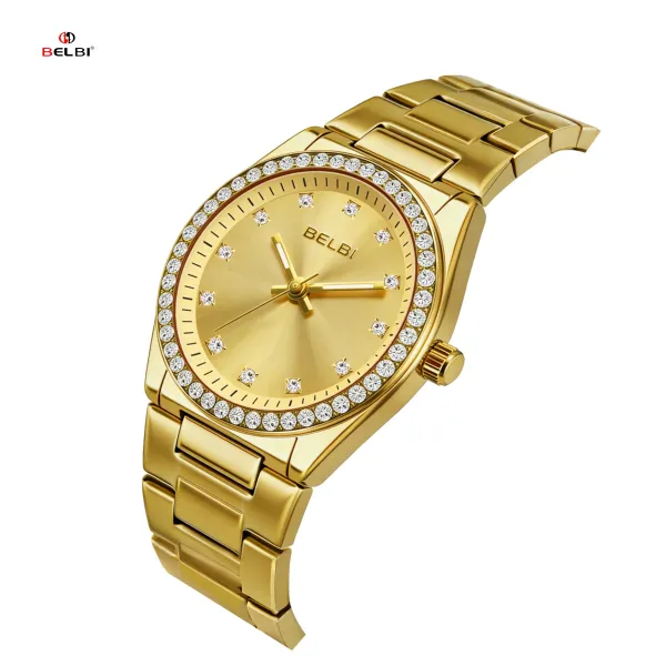 Design BELBI Crystal-Encrusted Black Dial Gold Watch Watches - 18