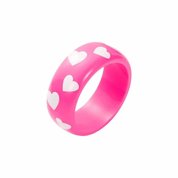 Design Heart Print Pink Silicone Ring Jewelry - 1