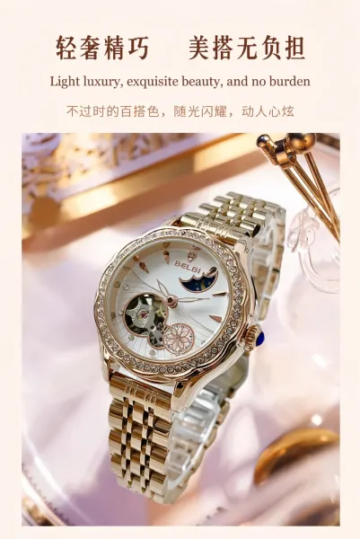 Design BELBI Moon Phase Mechanical Watch Rose Gold Watches - 6
