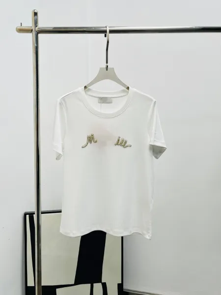 Miu Miu Embellished Logo White T-Shirt - 1