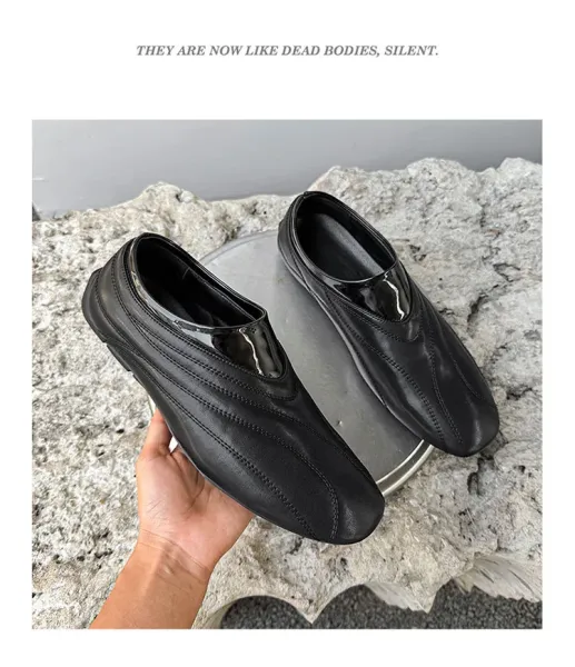 Design Slip-On Leather Loafers Black - 11