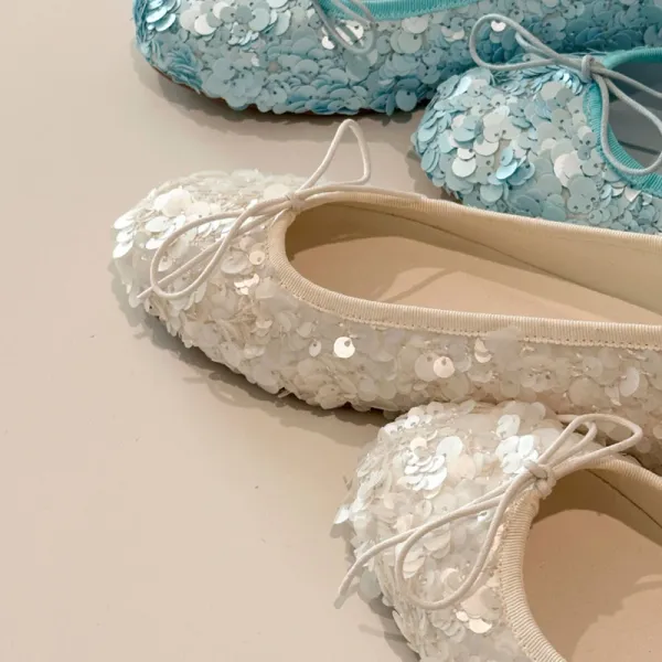 Design Sequin Ballet Flats White Casual Shoes - 2