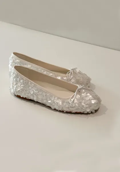 Design Sequin Ballet Flats White Casual Shoes - 5